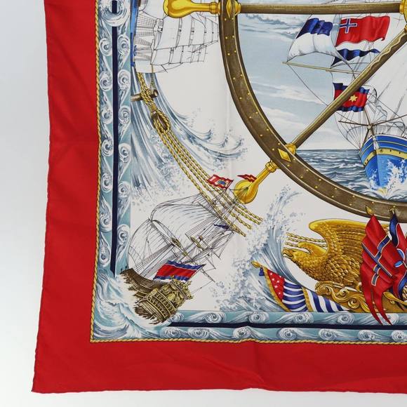 HERMES Carre 90 Scarf ""VIVE LE VENT"" Silk Red Auth fm3436 - Picture 8 of 14